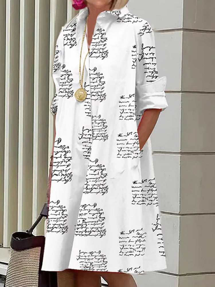 Robe élégante avec imprimé lettres et poches