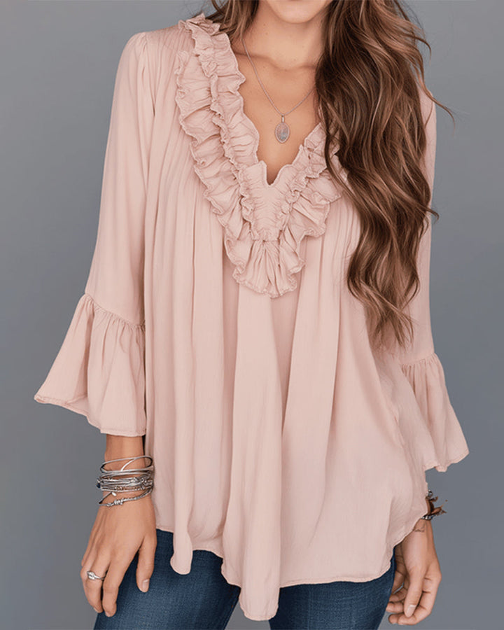 Blouse élégante à col en V à volants