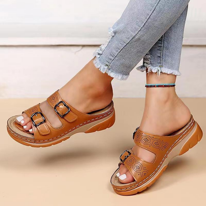 Sandales en cuir Comfort Fit avec amorti orthopédique