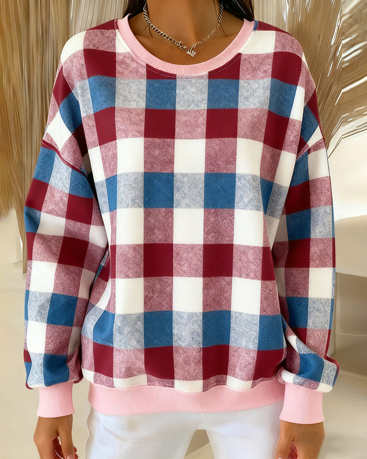 Sweatshirt à col rond à carreaux