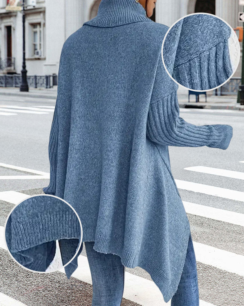 Pull oversize irrégulier à col montant