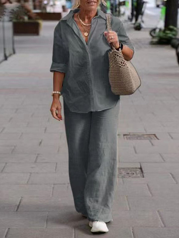 Ensemble deux pièces chemise à manches longues et pantalon
