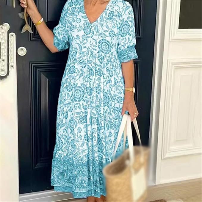 Robe bohème à col en V et manches longues