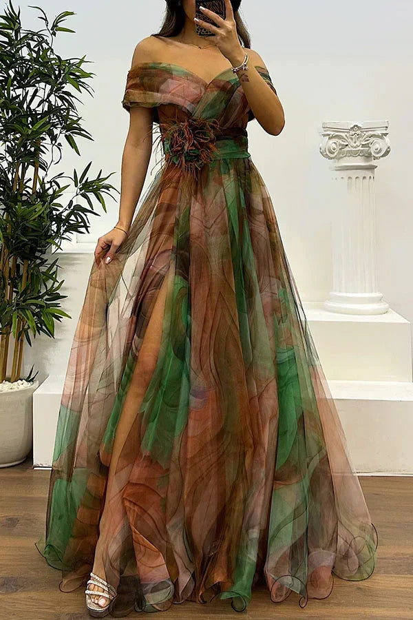 Robe longue élégante à épaules dénudées