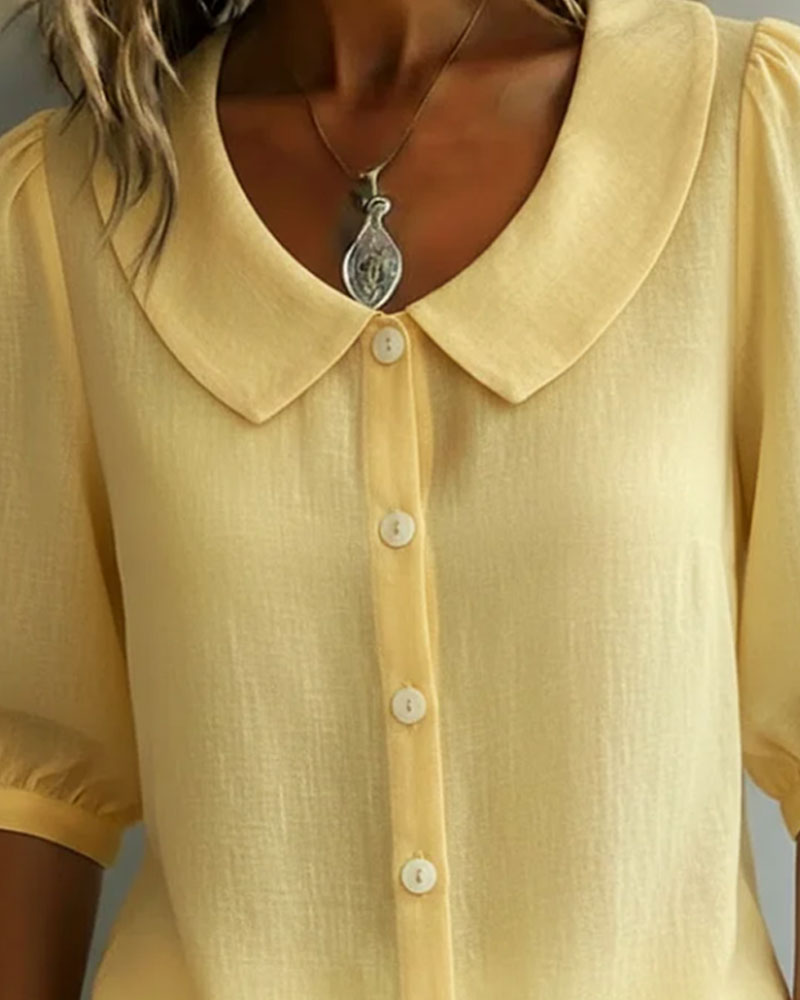 Chemise en coton à manches mi-longues et col Peter Pan