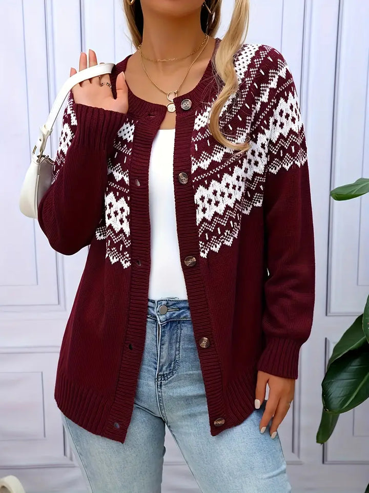 Cardigan en maille acrylique à motif géométrique pour femme