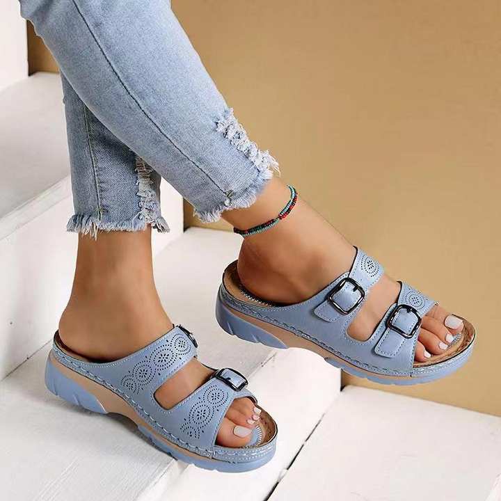 Sandales en cuir Comfort Fit avec amorti orthopédique