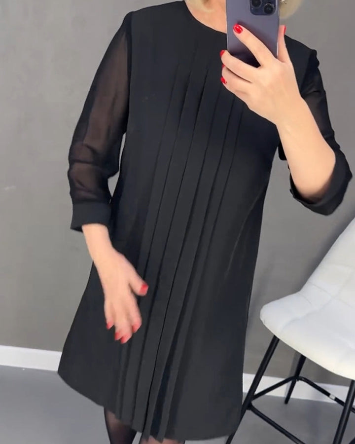 Robe à couleur unie en maille patchwork plissée
