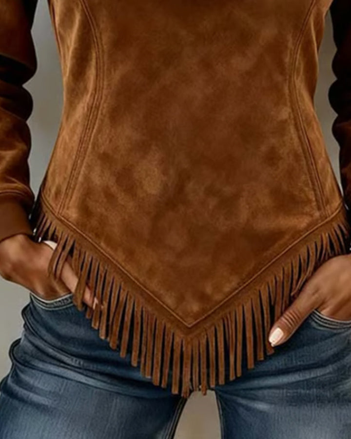 Sweatshirt à franges asymétriques et demi-zip