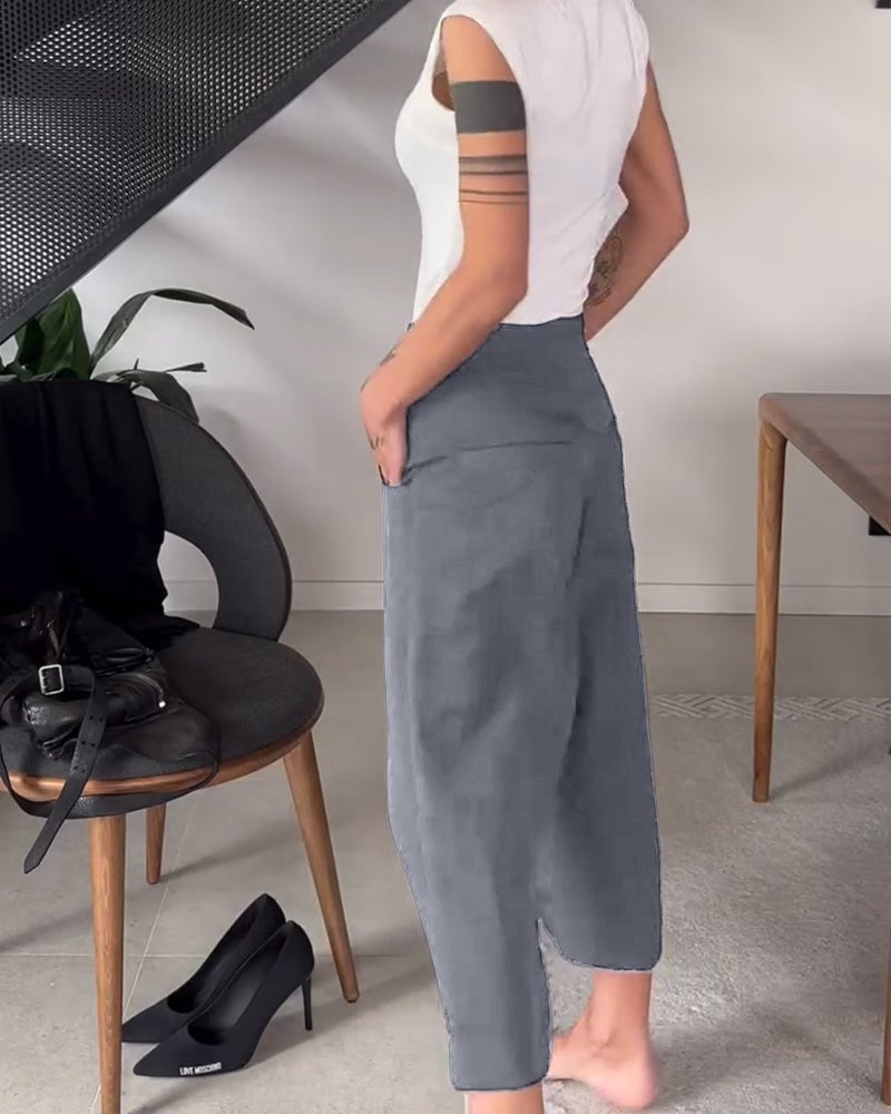 Pantalon décontracté asymétrique à couleur unie simple