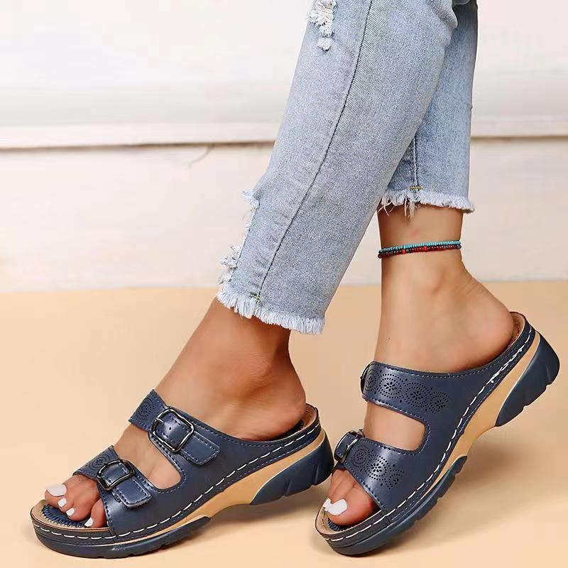 Sandales en cuir Comfort Fit avec amorti orthopédique