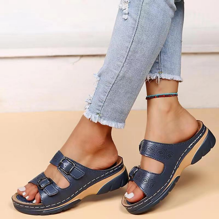 Sandales en cuir Comfort Fit avec amorti orthopédique
