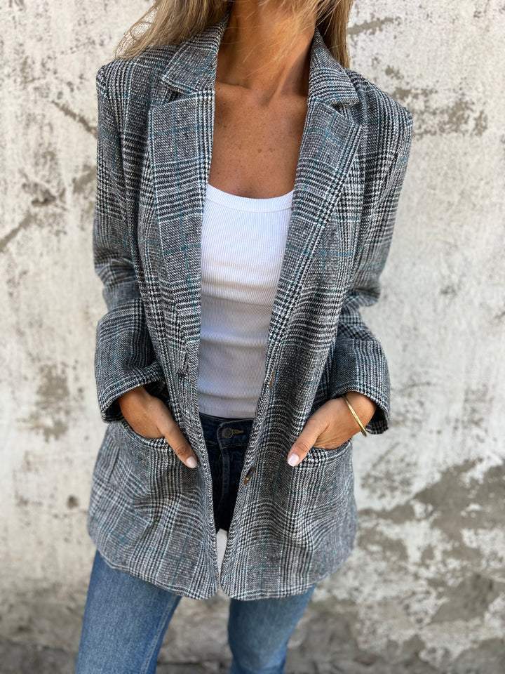 Blazer à carreaux décontracté avec revers