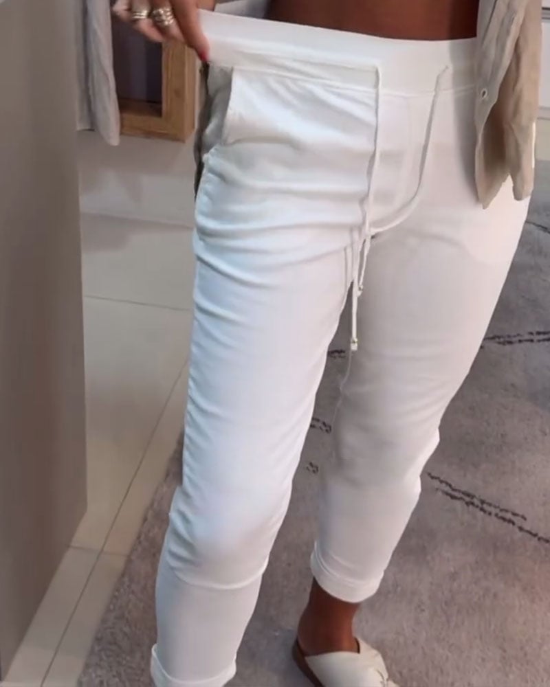 Pantalon pencil décontracté à cordon