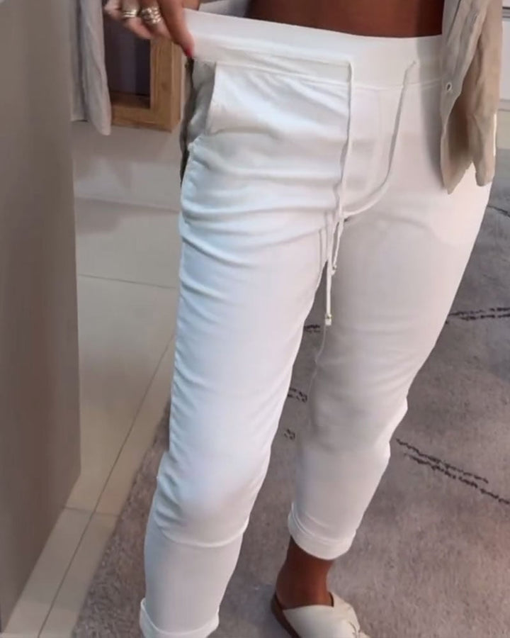 Pantalon pencil décontracté à cordon