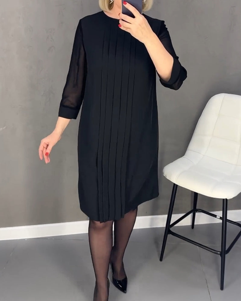 Robe à couleur unie en maille patchwork plissée