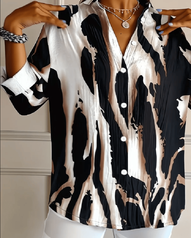 Blouse à col montant imprimée irrégulière