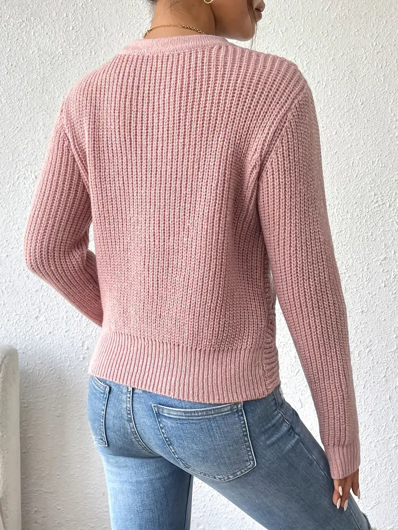 Pull en maille torsadée à col V pour femme
