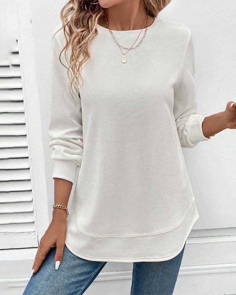 Chemise à col O à manches longues pour un usage quotidien