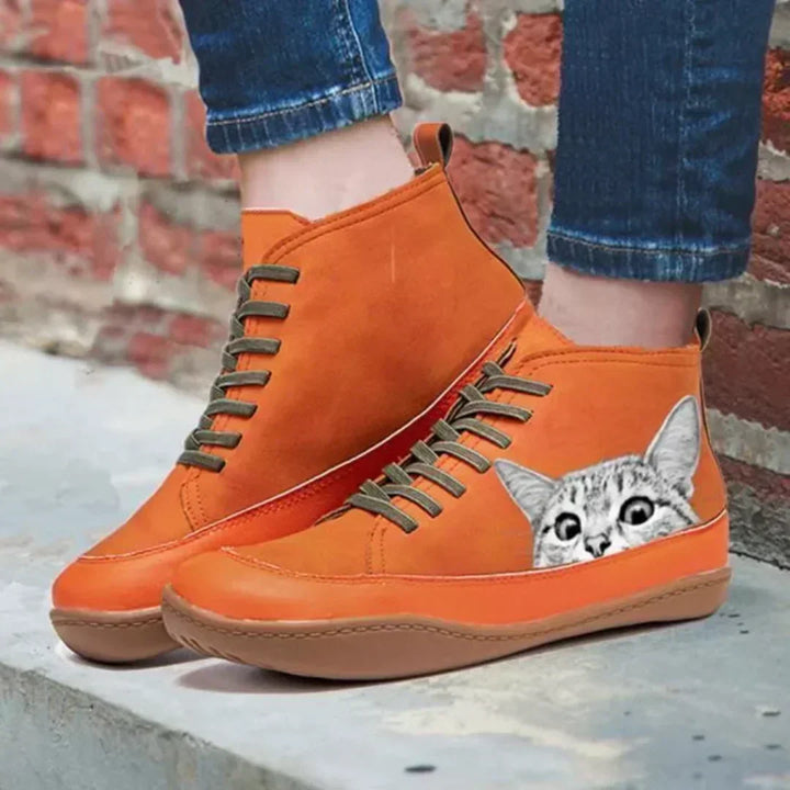 Bottes en cuir avec motif de chat