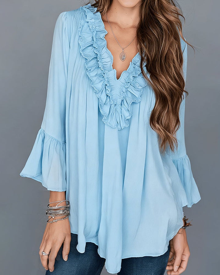 Blouse élégante à col en V à volants
