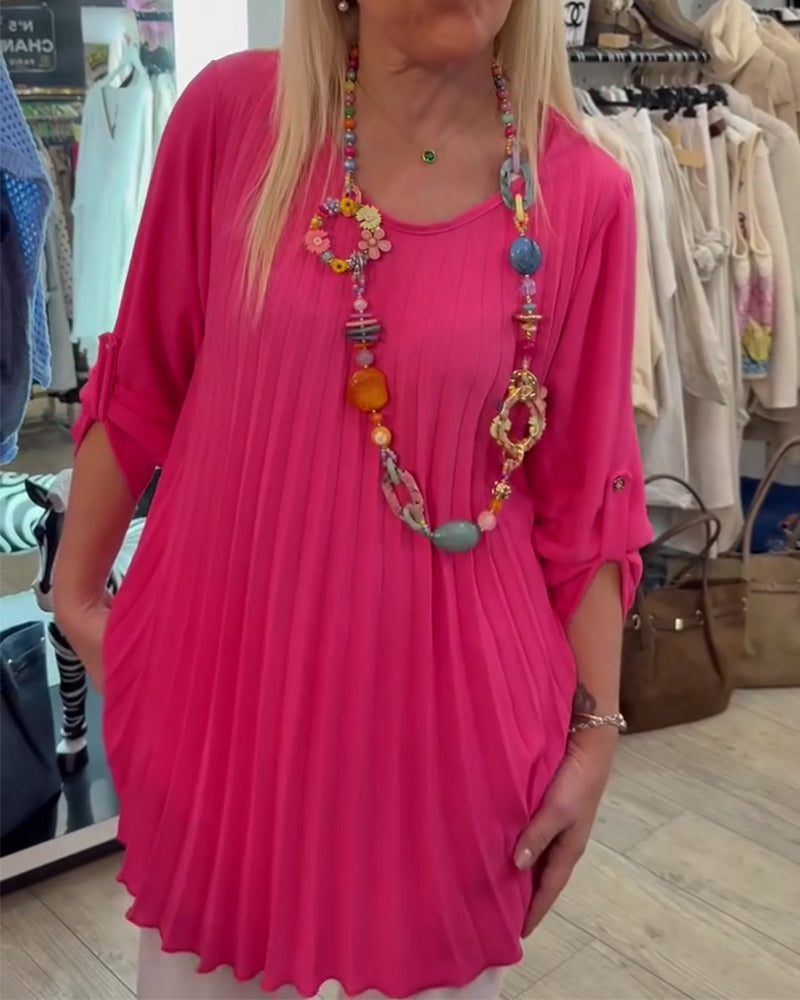 Blouse à col rond plissée