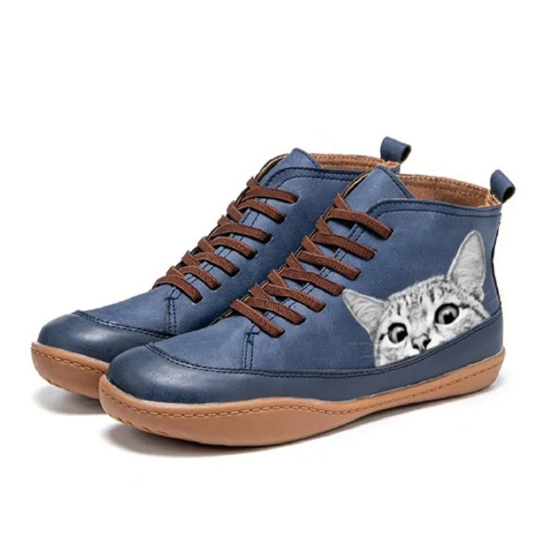Bottes en cuir avec motif de chat