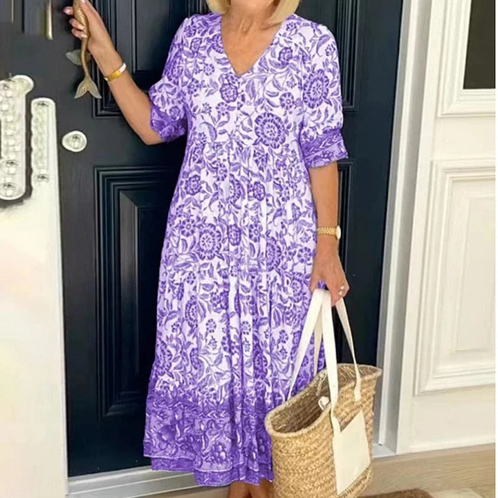 Robe bohème à col en V et manches longues