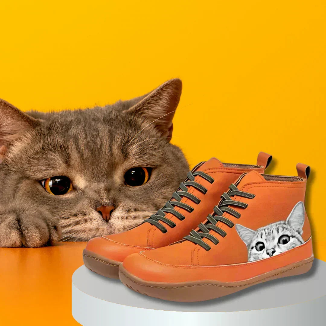 Bottes en cuir avec motif de chat