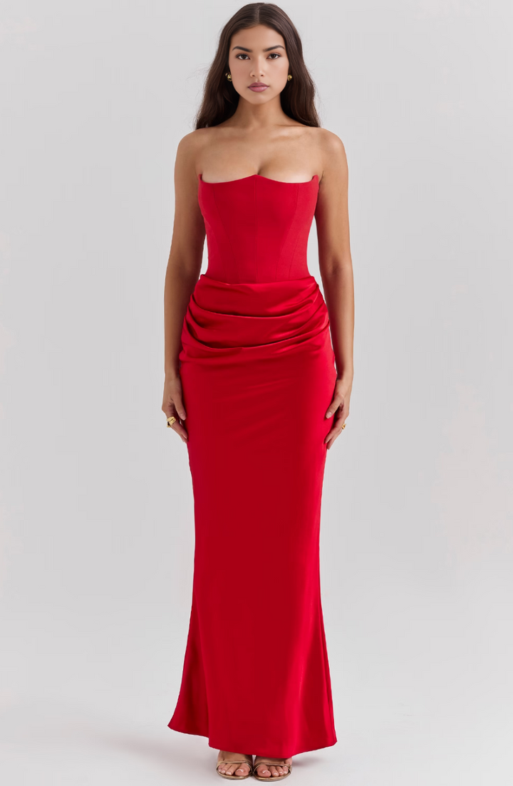 Robe de soirée bustier rétro élégante et unie