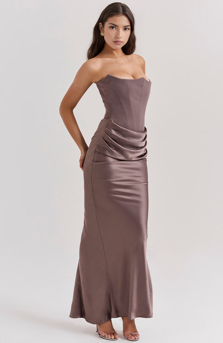 Robe de soirée bustier rétro élégante et unie