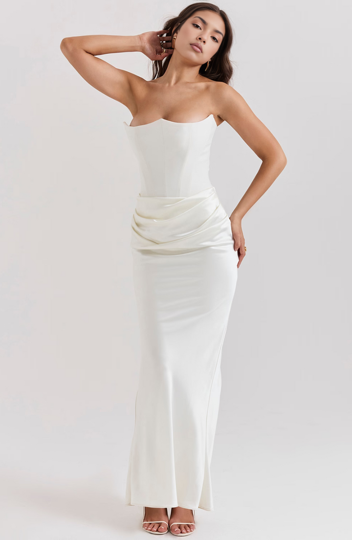 Robe de soirée bustier rétro élégante et unie