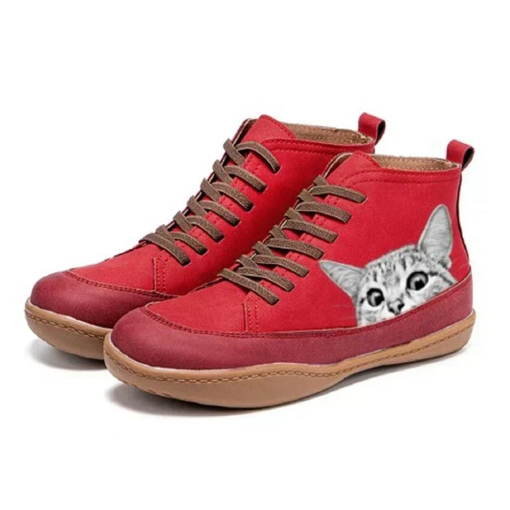 Bottes en cuir avec motif de chat