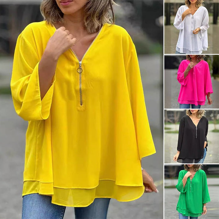 Blouse légère en chiffon à fermeture éclair