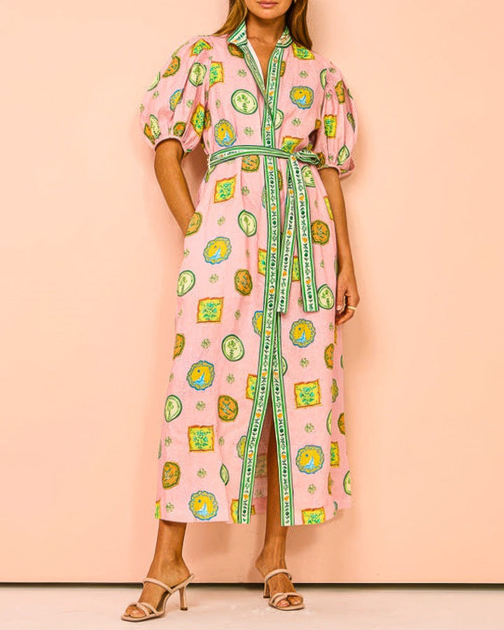 Robe maxi fluide à manches bouffantes
