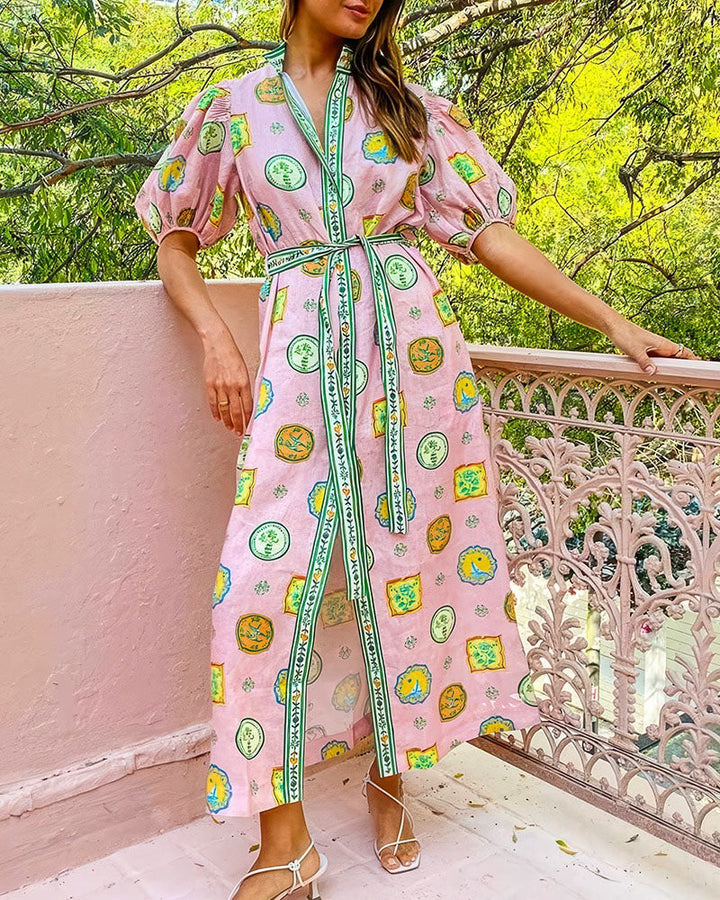 Robe maxi fluide à manches bouffantes