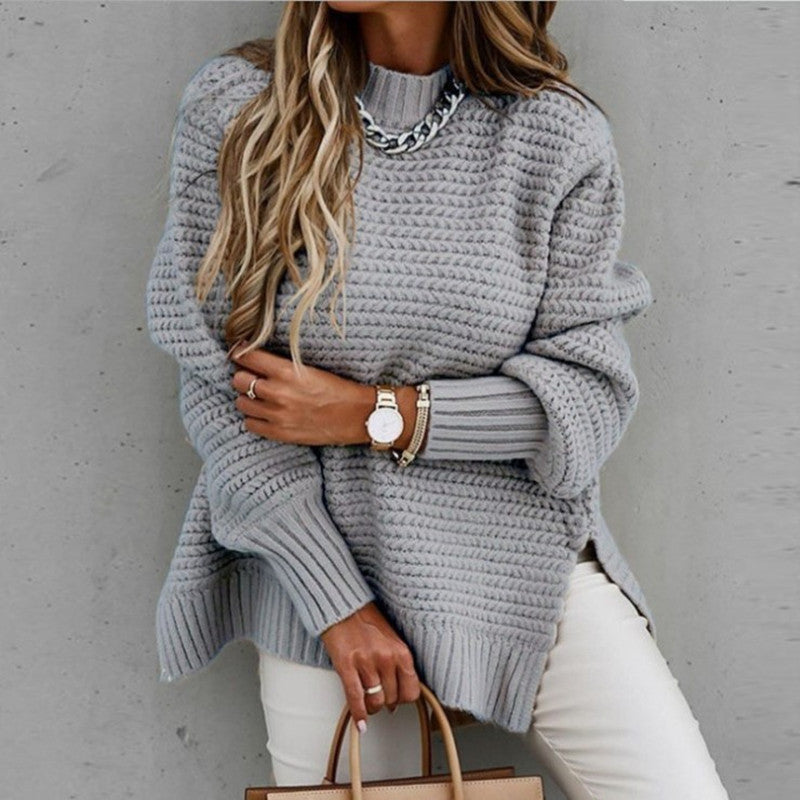 Pull à col roulé et fentes latérales pour femme