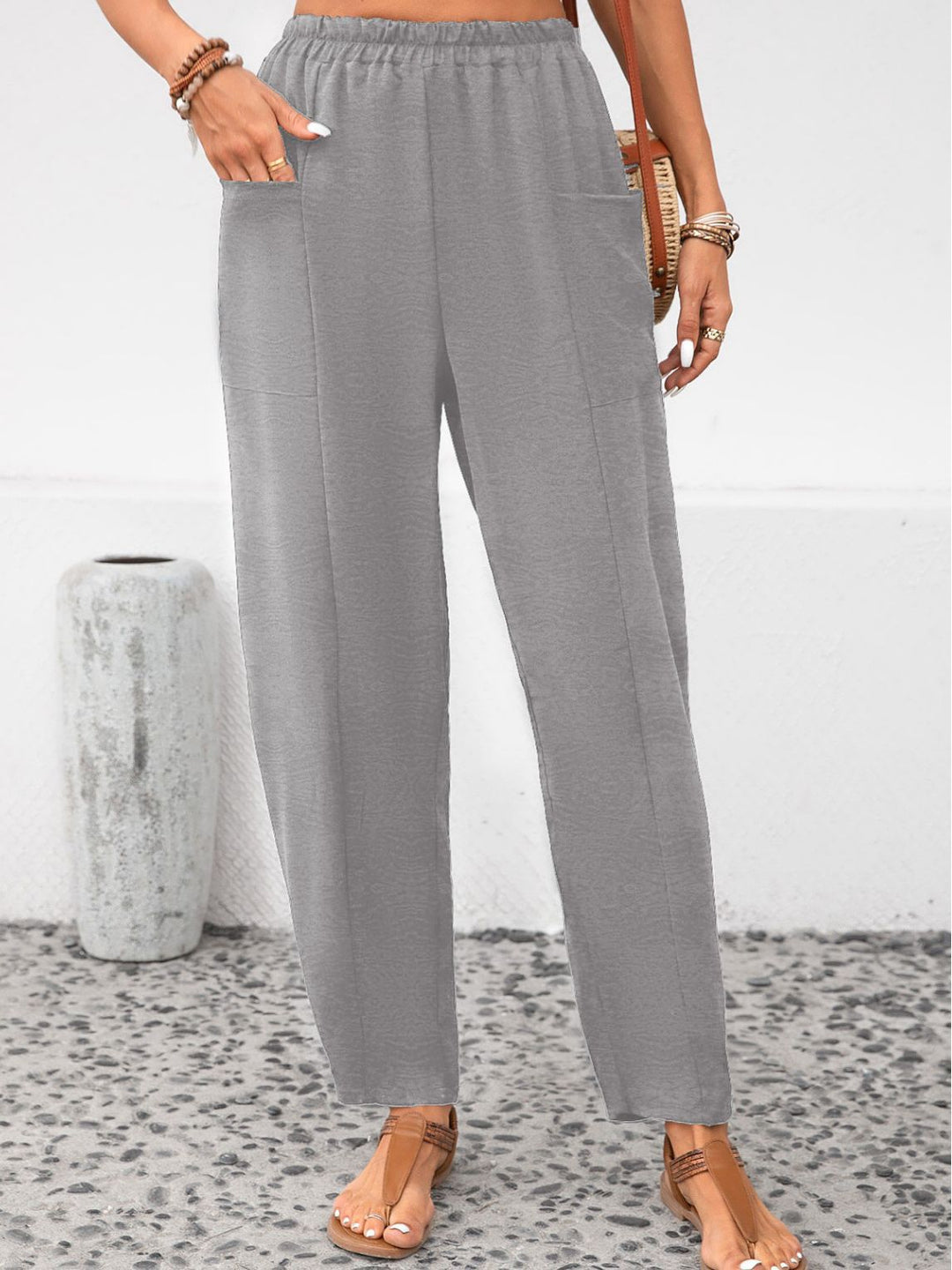 Pantalon élastique couleur unie