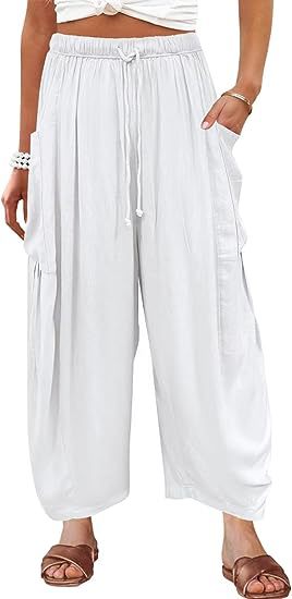 Pantalon large plissé à taille élastique