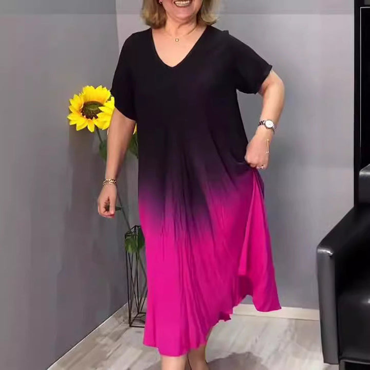 Robe à col en V à manches courtes