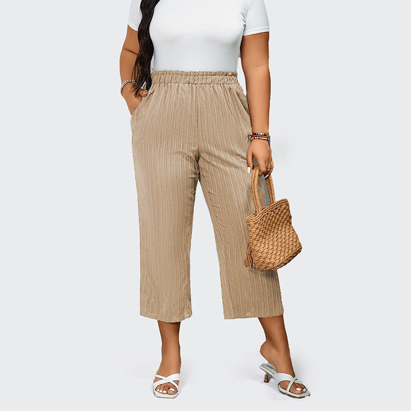 Pantalon rayé taille haute confortable