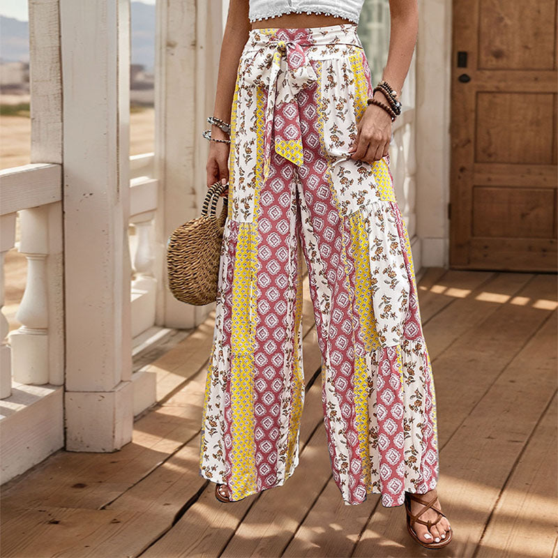 Pantalon ample à nouage imprimé tribal