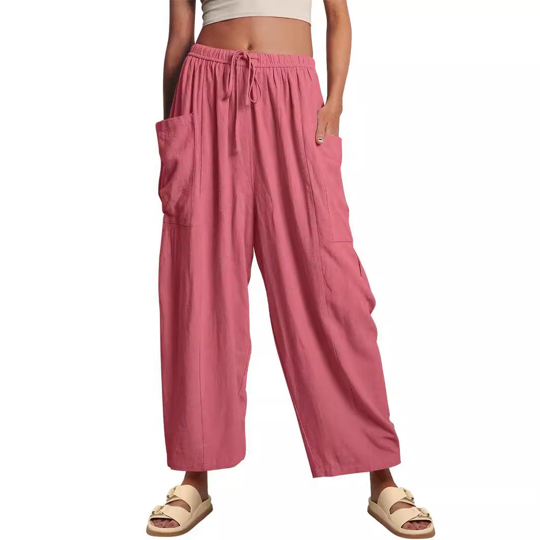 Pantalon large plissé à taille élastique