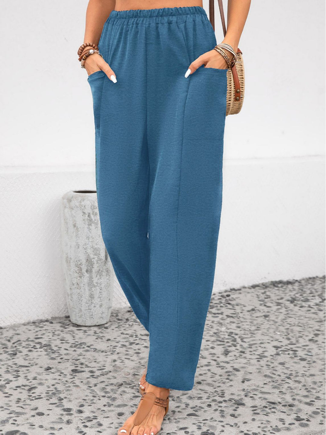 Pantalon élastique couleur unie
