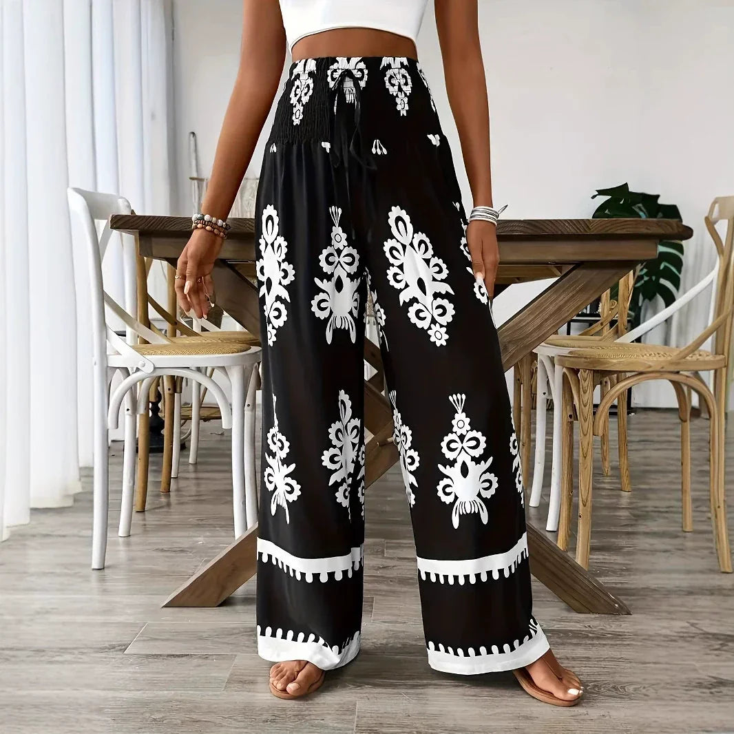 Pantalon taille haute imprimé