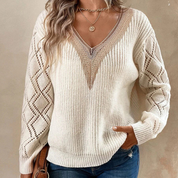 Pull en maille à col en V manches longues pour femme