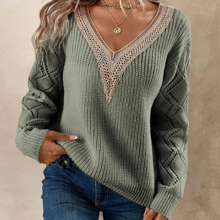 Pull en maille à col en V manches longues pour femme