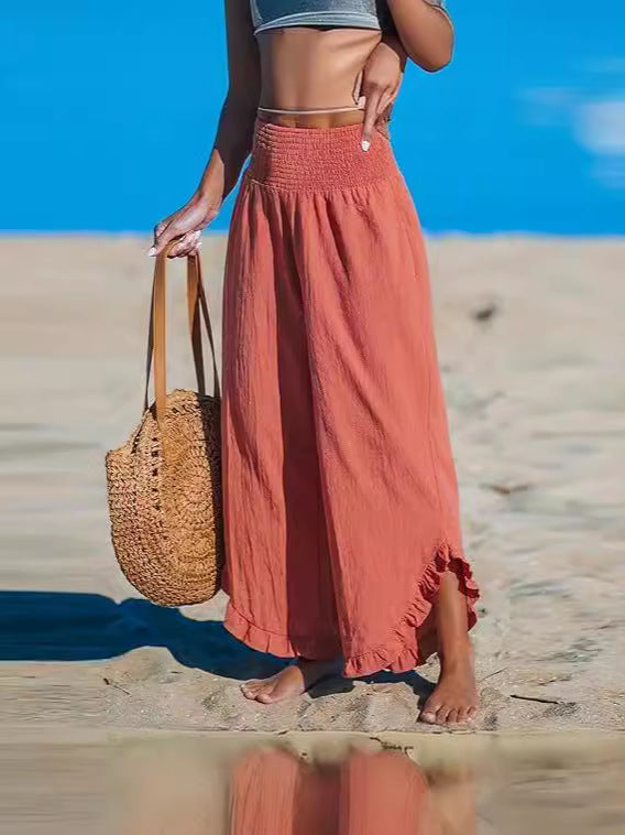 Pantalon en coton irrégulier à taille haute