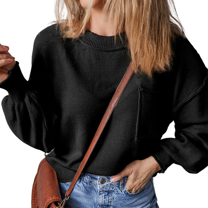Pull tricoté à col rond manches longues pour femme