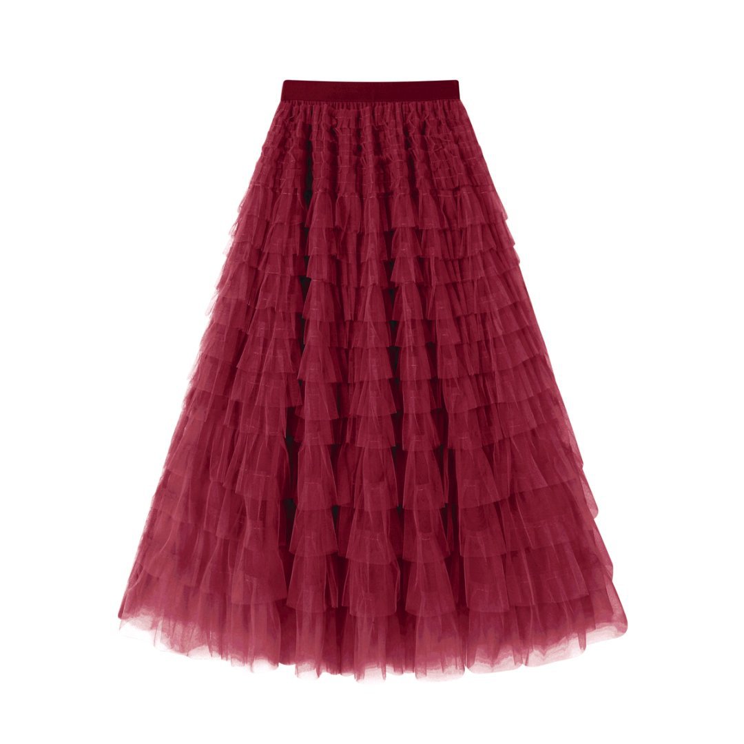 Jupe midi en mesh superposé fluide